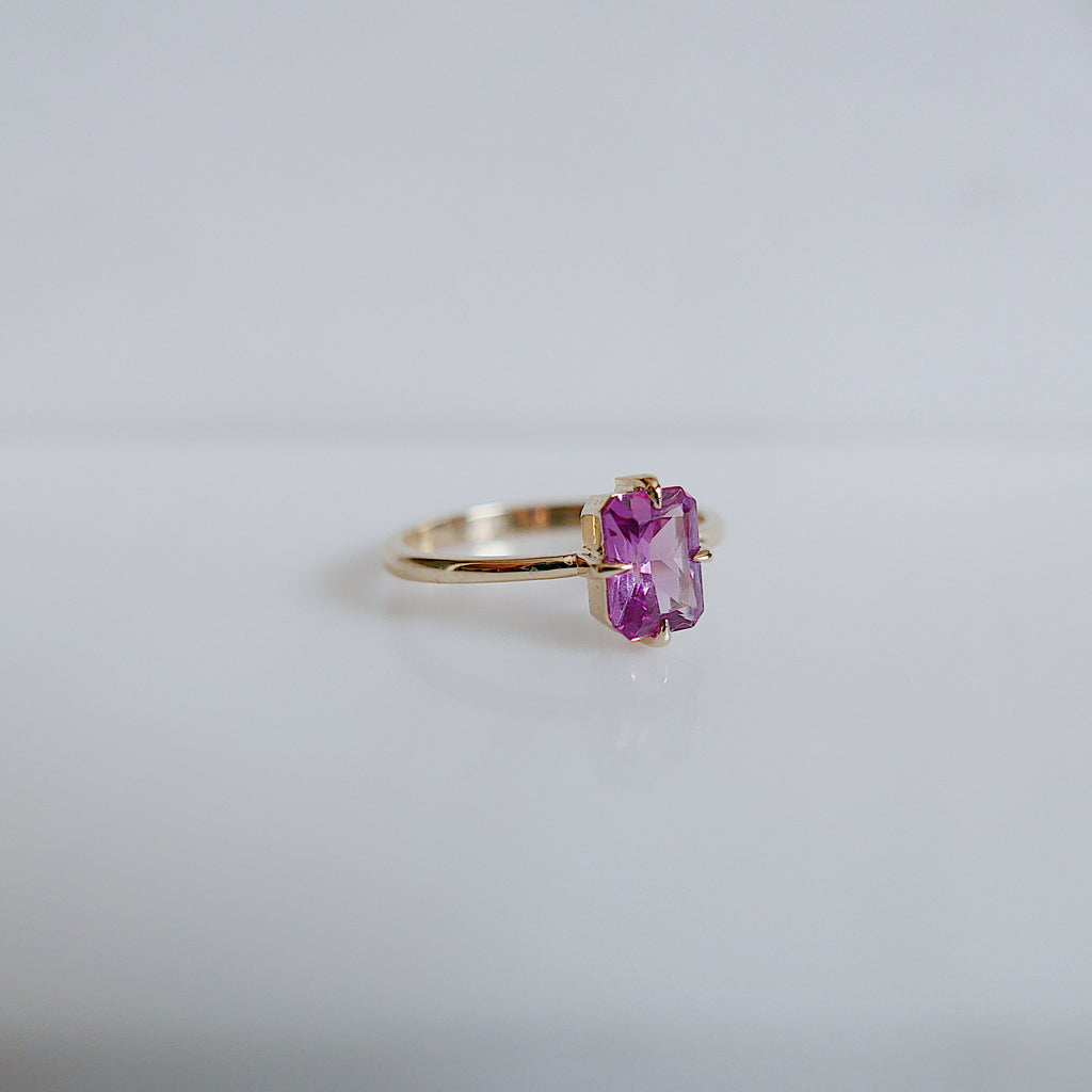OOAK Pink Radiant Sapphire Solitaire Ring