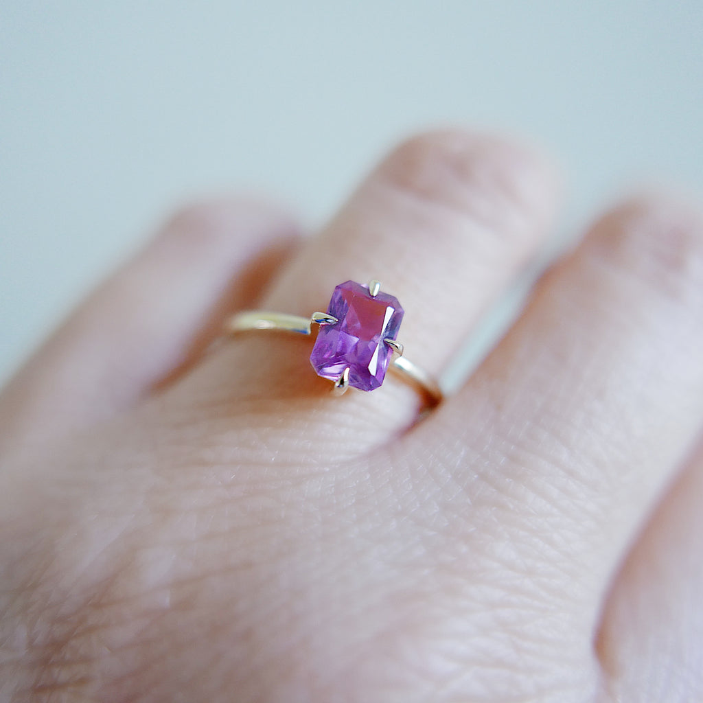 OOAK Pink Radiant Sapphire Solitaire Ring