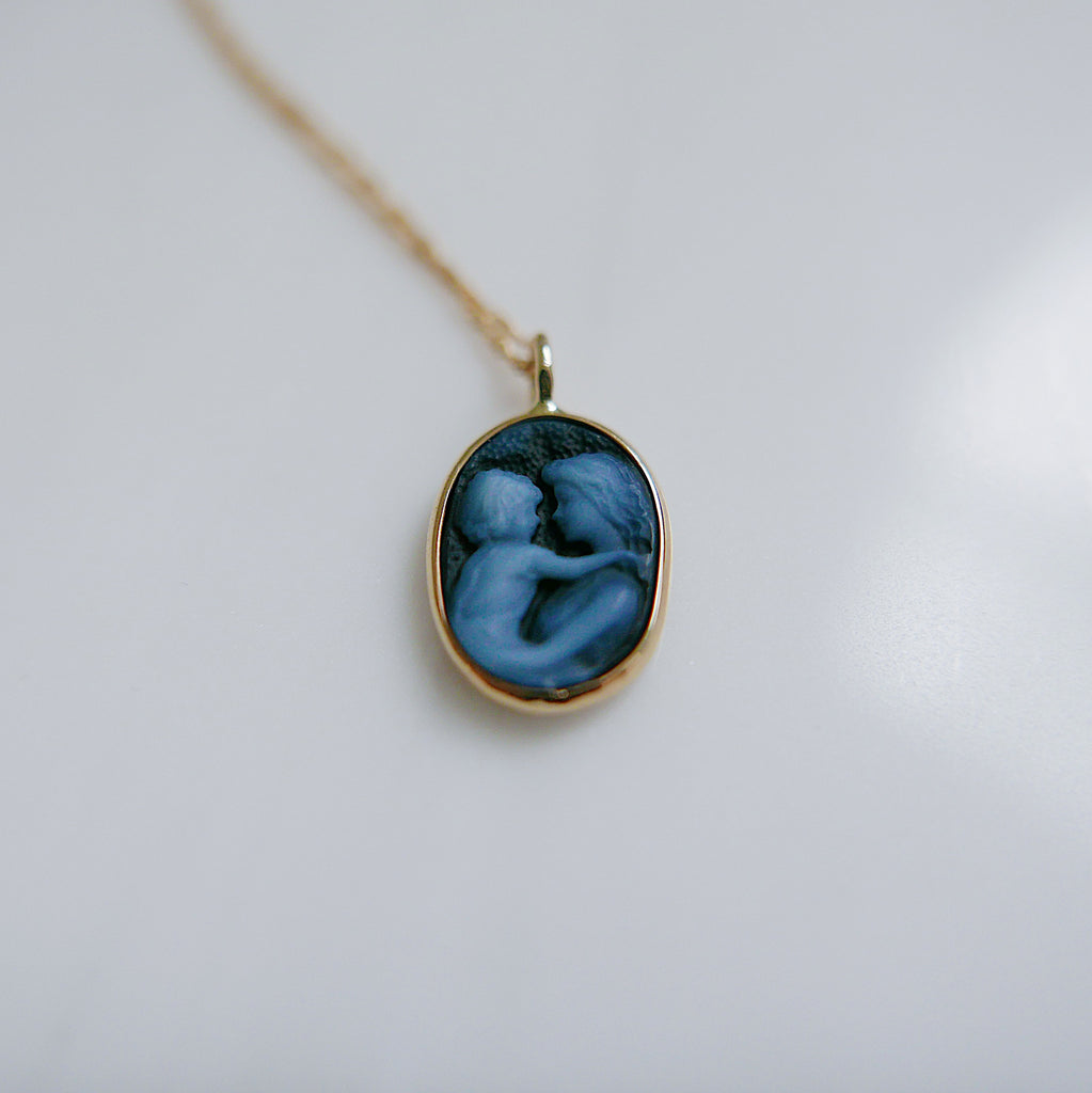 Black Agate Mother and Child Pendant