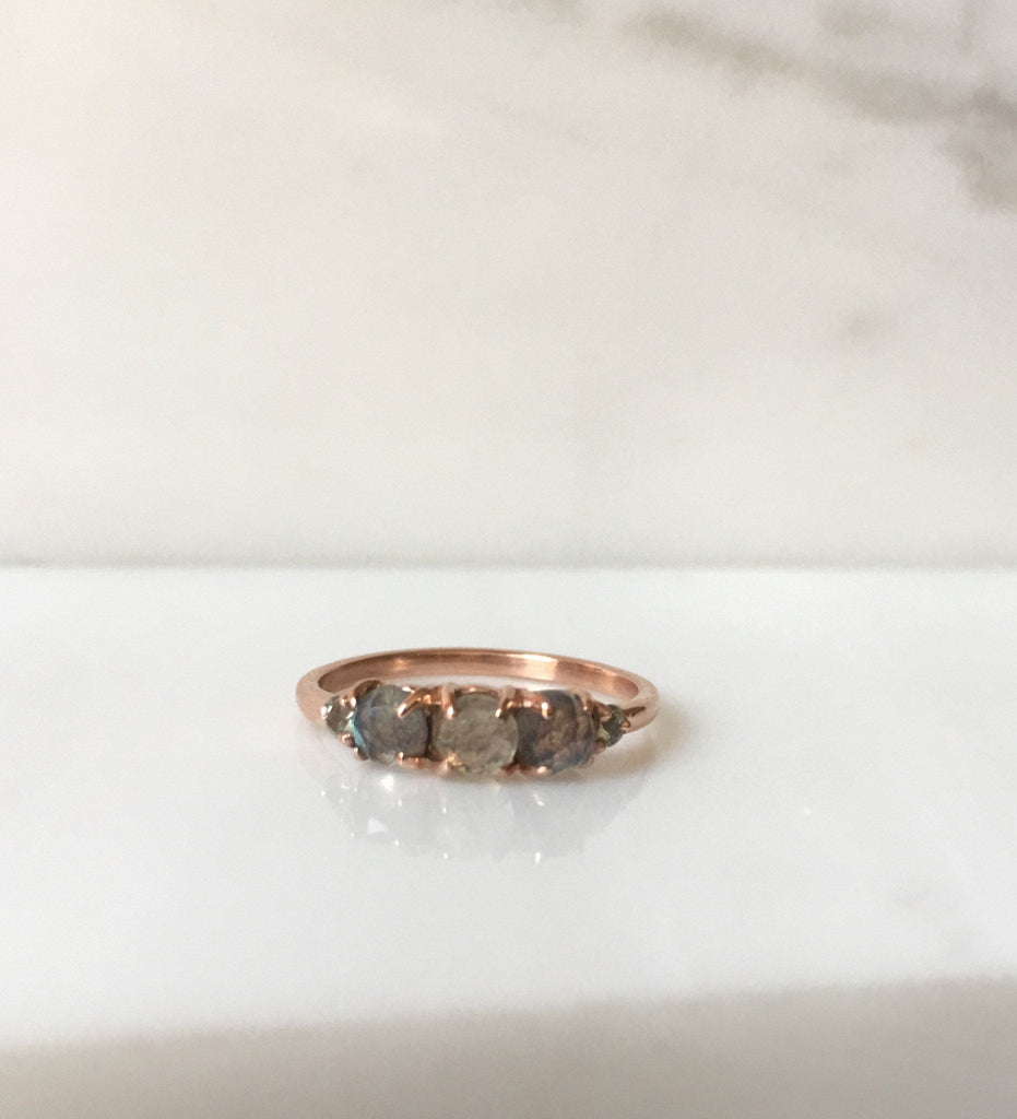 Hailey labradorite five stone ring, 5 stone band, rose cut labradorite and aquamarine ring, 14k gold stone ring, five stone ring