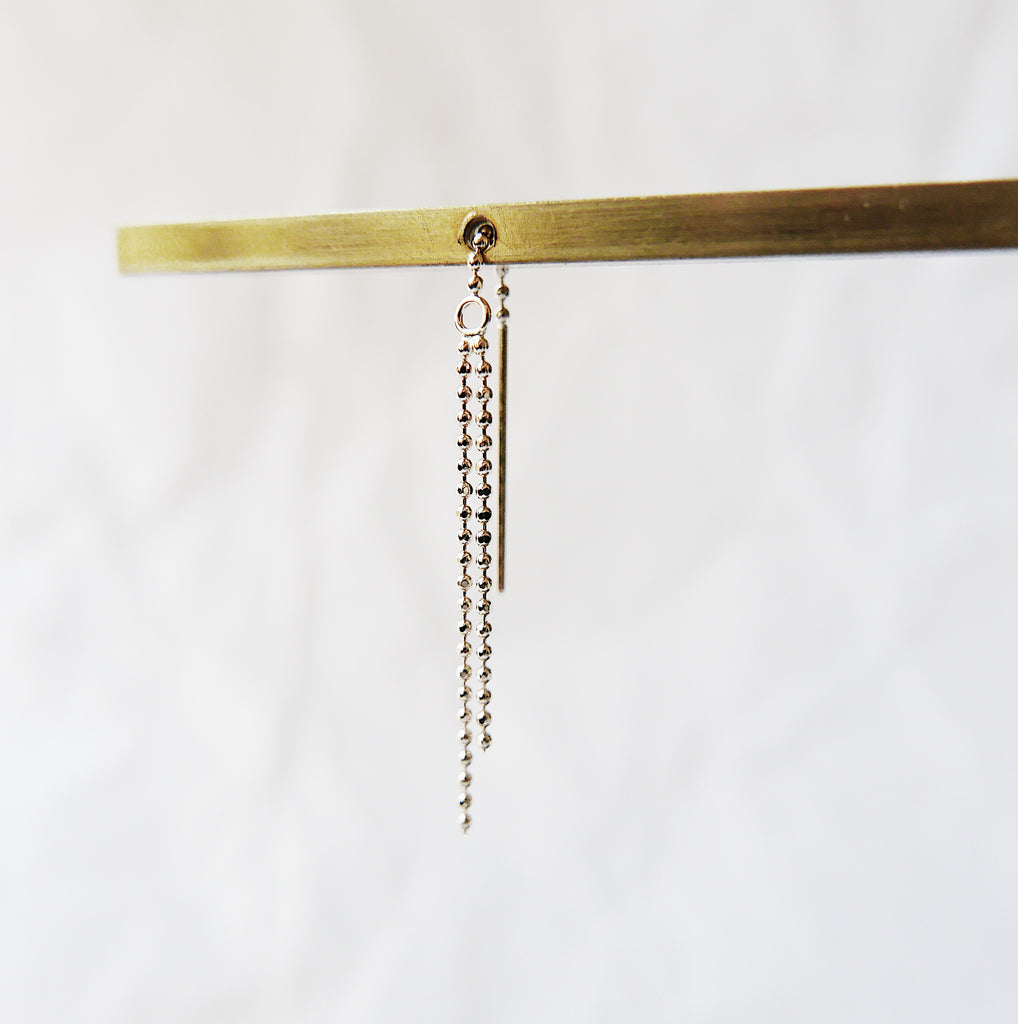 Cascade threader, 14k gold beaded pull through, single gold threader earring, gold beaded earring