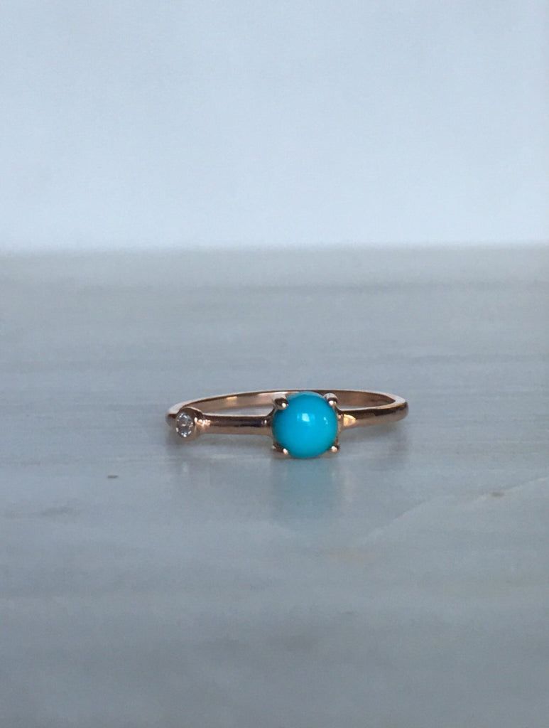 Turquoise Duet Ring (Medium), turquoise  and diamond ring, turquoise ring, stacking ring, turquoise band, promise ring, gold turquoise ring