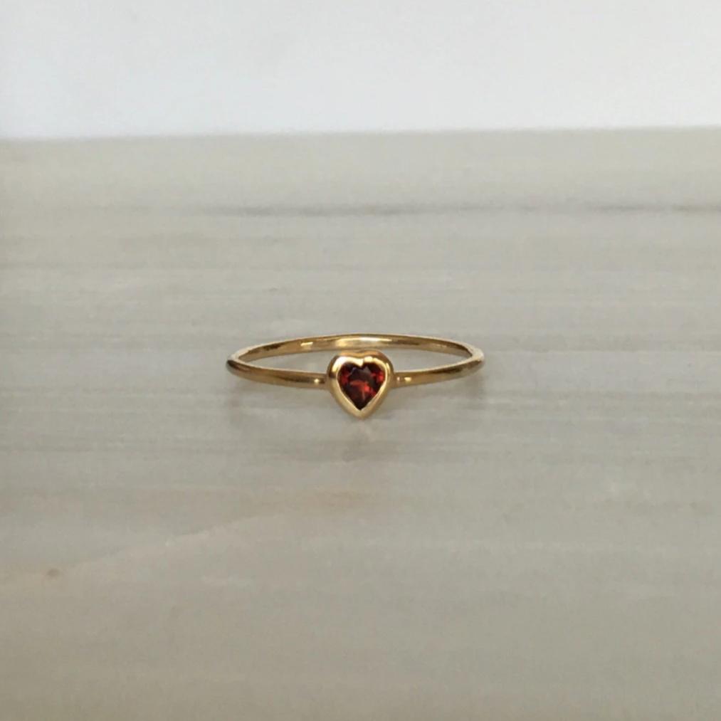 Garnet heart ring, heart ring, Birthstone heart ring, gold heart ring, dainty heart ring