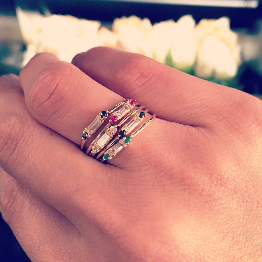 Grand Baguette Ring, 14k Stacking baguette ring, Diamond baguette ring, Three stone ring, Diamond stacking ring, Baguette band, Dainty ring