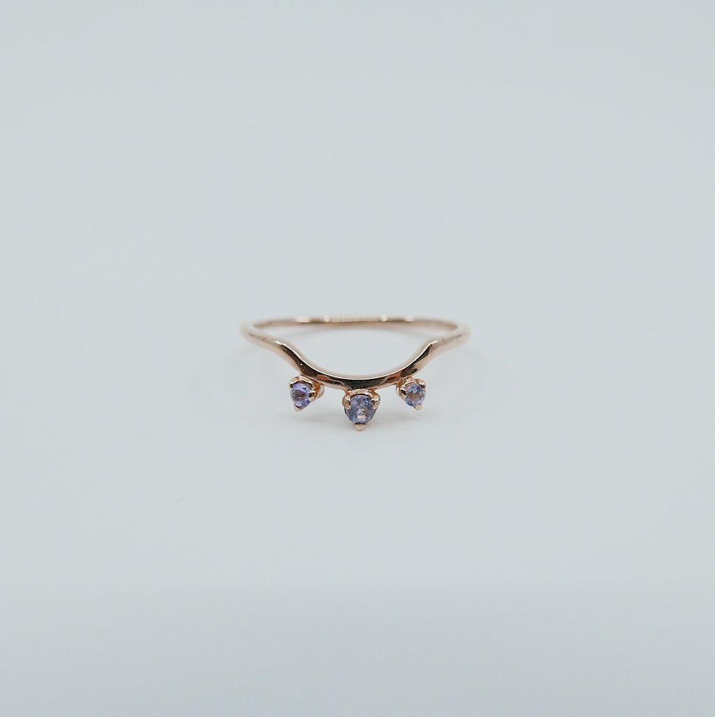 Scattered Tanzanite Nesting Ring, 14k gold arc ring, delicate dainty thin ring, thin band, stacking ring, wedding band, rose gold ring