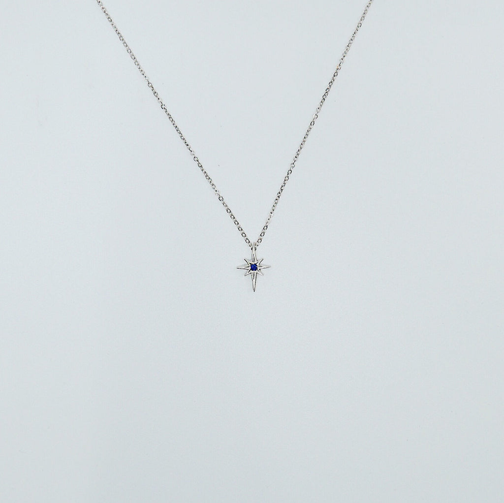 Sterling Silver Polaris Necklace, silver star necklace, North star silver necklace, Star & sapphire necklace, sterling silver star necklace