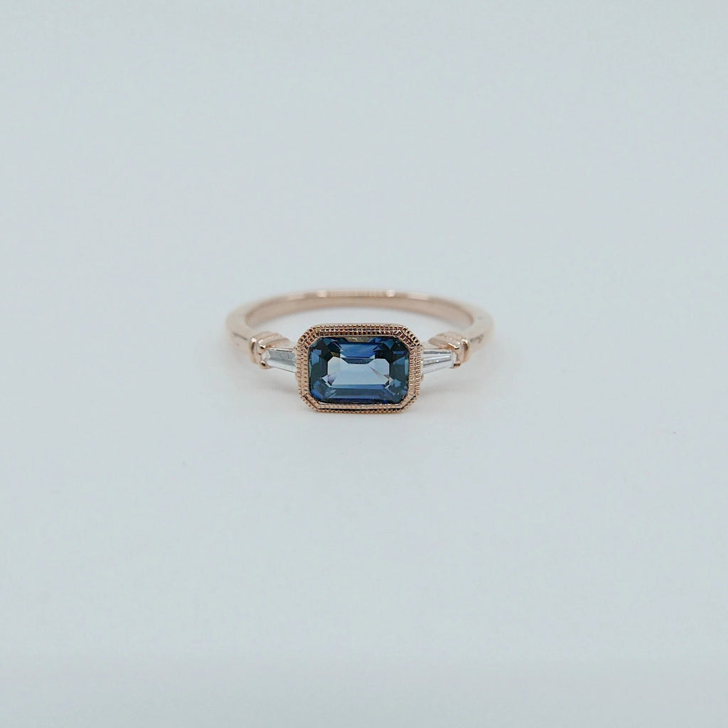 Maggey Blue Sapphire Ring, 14k Stacking ring, Diamond and Sapphire ring, Sapphire ring, Diamond ring, Vintage inspired ring