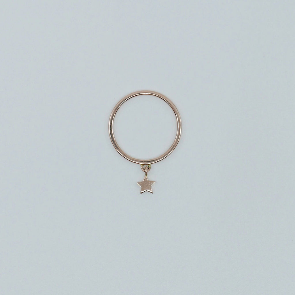 Gold star Charm ring, hanging star ring, gold star drop ring, charm ring, dangling 14k star ring