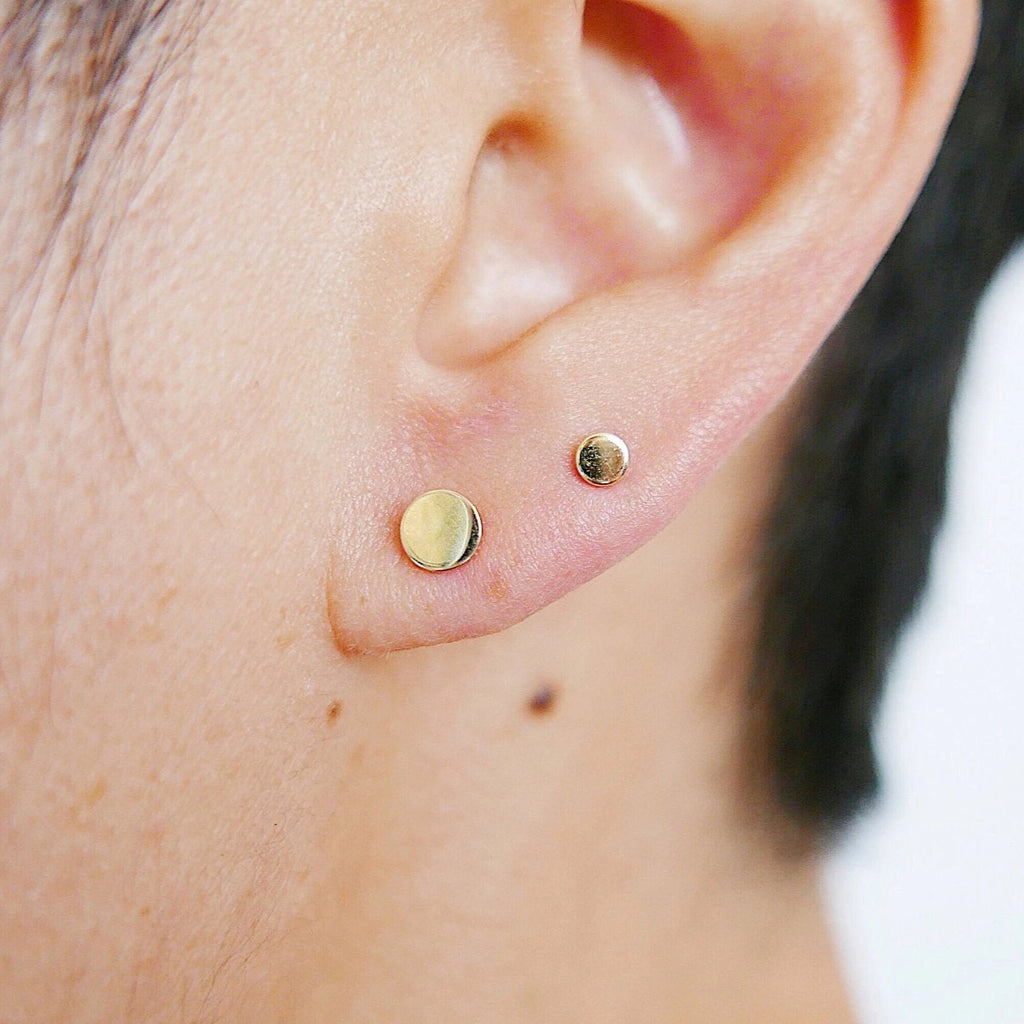 Dot Stud Earrings Large, 14k Gold Dot Stud Earrings, 14k Gold Post Earrings, Disc Stud Earrings