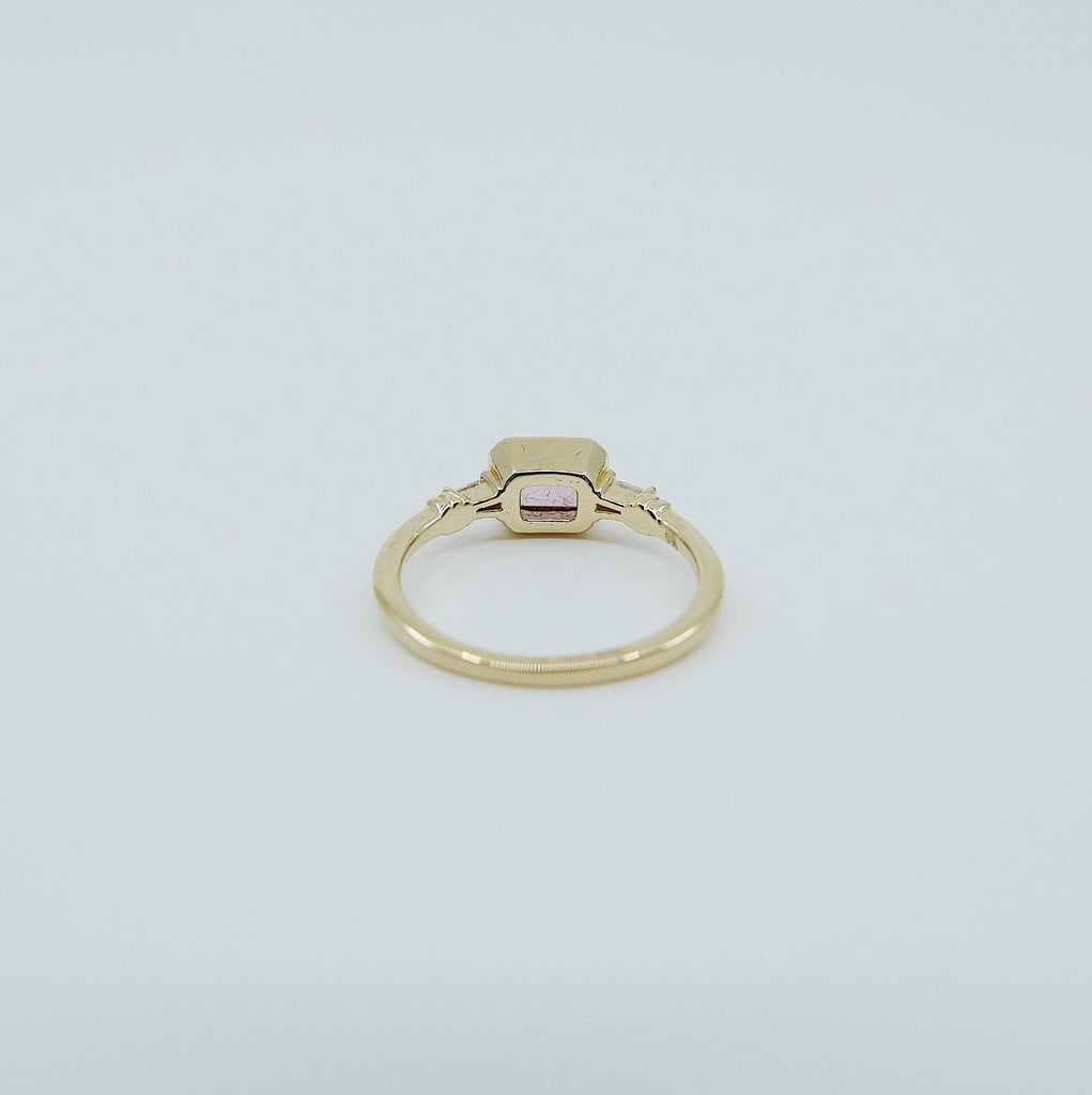 Maggey Pink Tourmaline Ring, 14k Stacking ring, Diamond and tourmaline ring, Tourmaline ring, Diamond ring, Vintage inspired ring