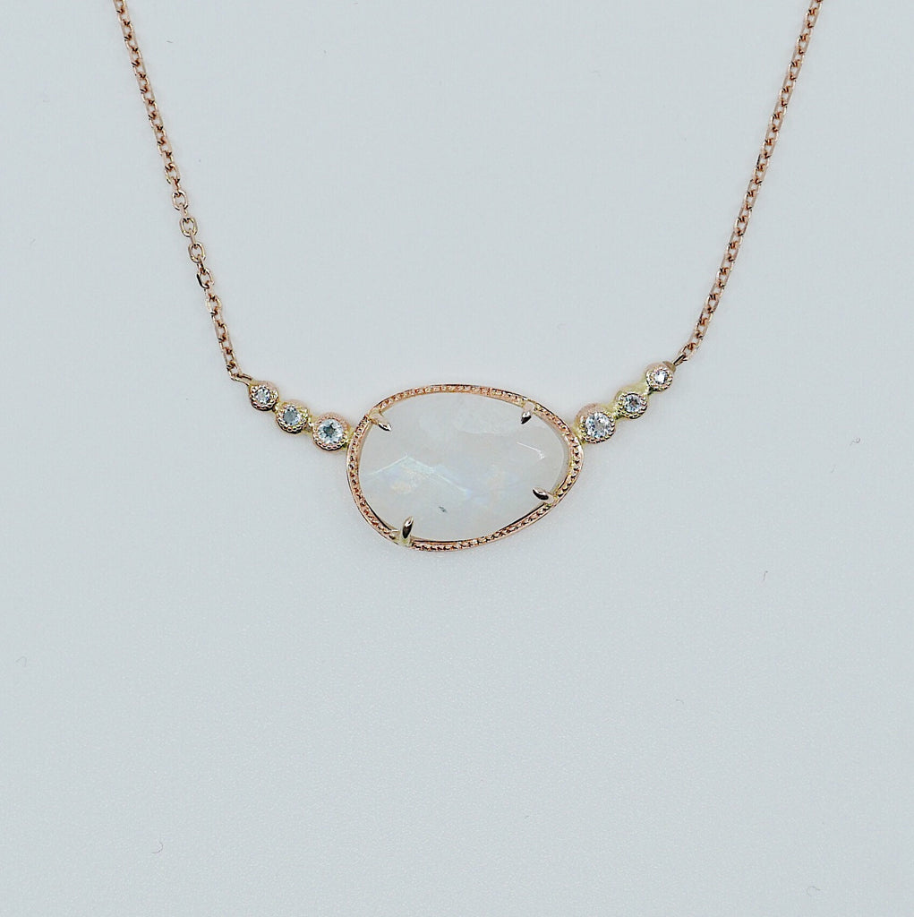 Ellipsis Moonstone and Aquamarine Necklace, One of a kind unique gold moonstone Necklace, moonstone necklace, aquamarine necklace