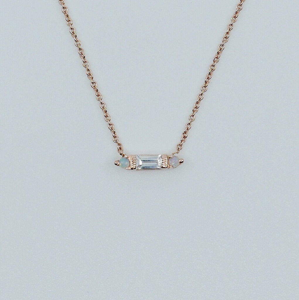 Grand Baguette Sapphire Necklace, White Sapphire Necklace, Opal Necklace, Baguette Sapphire, Diamond Necklace
