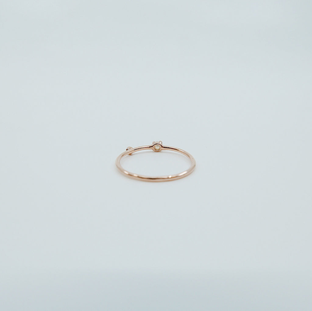 Pearl Duet Ring (Small), 14k Diamond and Pearl Ring, Mini Pearl Ring, Two Stone Band, Stacking Bands, Stacking Rings, 14k Gold Band, Wedding