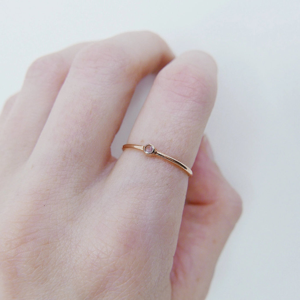 Mini moonstone ring, moonstone solitaire ring, 14k moonstone stackable ring, small round moonstone ring, mini moonstone bezel ring