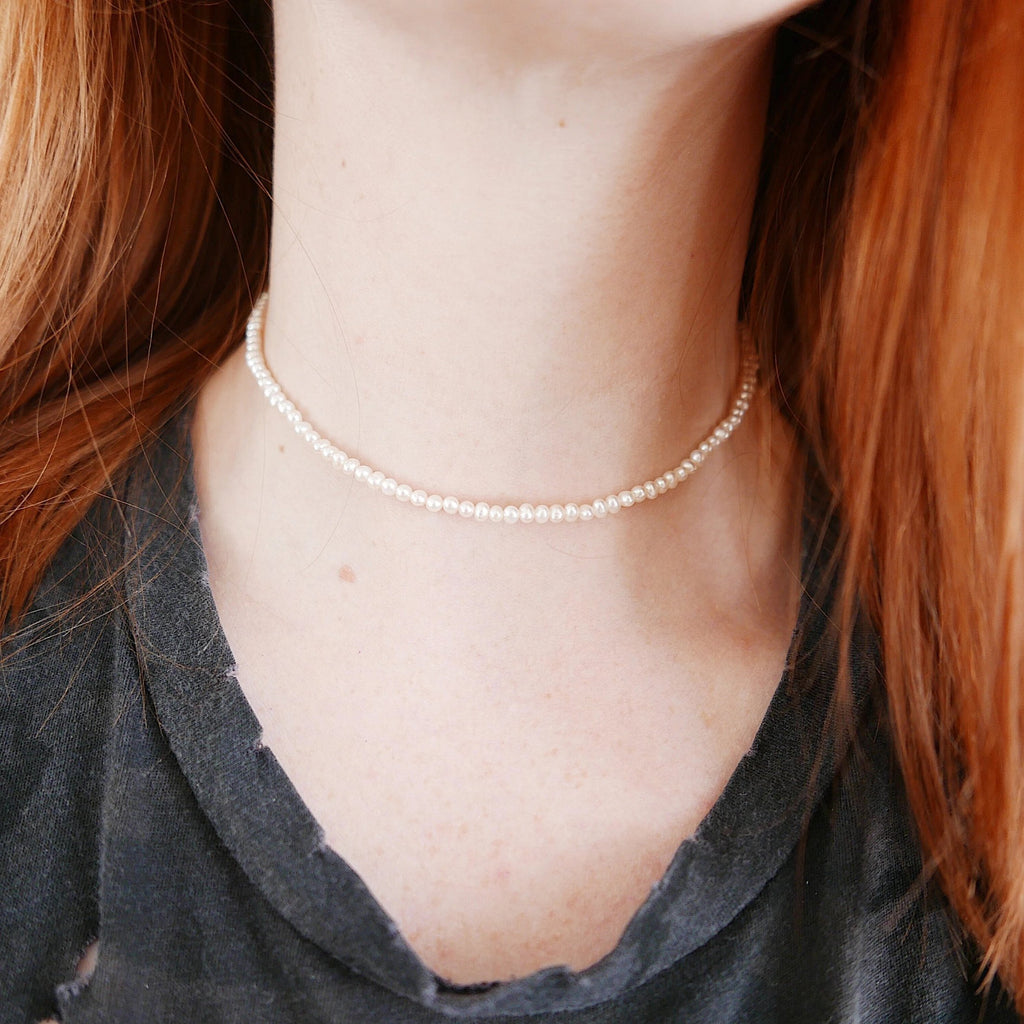 Emma pearl choker, small pearl choker, short pearl necklace, pearl choker with silver clasp, dainty choker