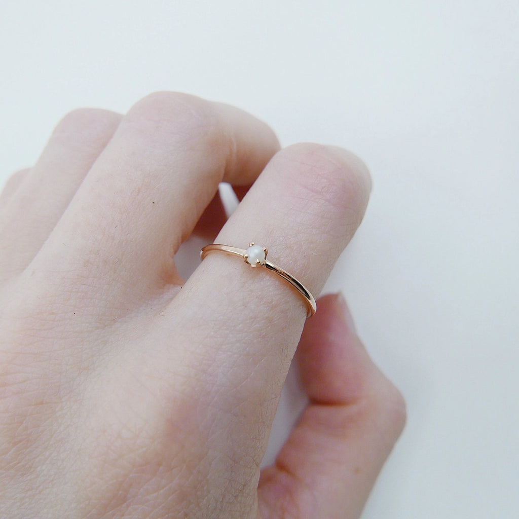 Mini Pearl Ring, Pearl Stacking ring, Single pearl ring, Pearl Solitaire band, small pearl ring, gold pearl band, dainty pearl ring