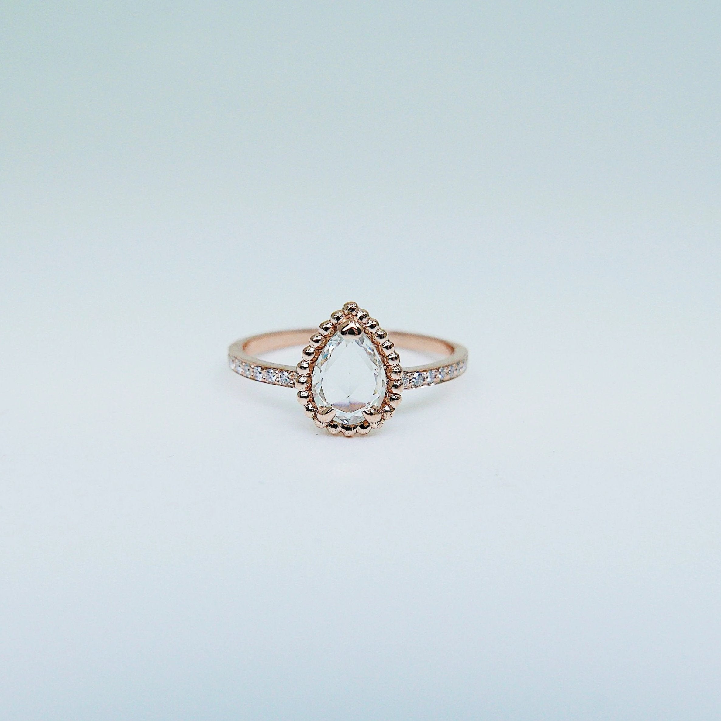 Ava Rose Cut Sapphire Ring, Light Blue Sapphire Ring, gold solitaire ring, pear ring, 14k gold sapphire engagement ring, sapphire ring