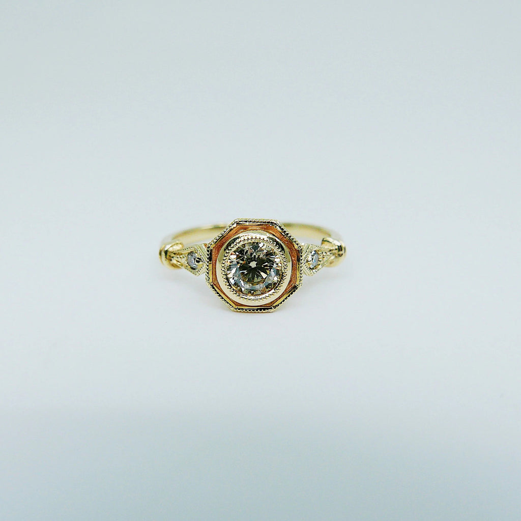 Eloise Bezel Champagne Diamond Ring, Champagne diamond and gold ring, 14k gold ring, diamond ring, champagne diamond ring, bezel ring