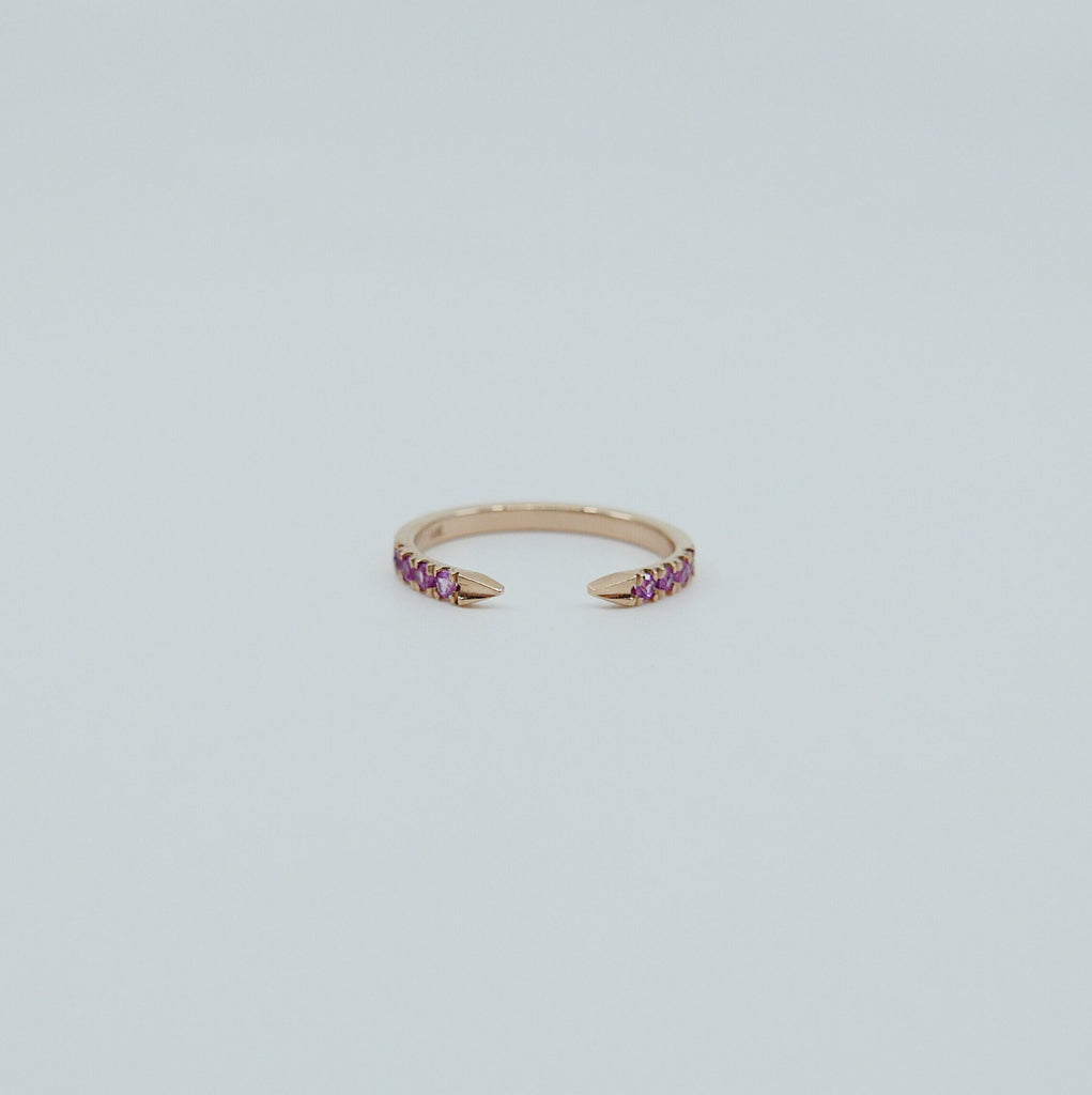 On Pointe ring, open grey diamond cuff ring, ruby ring, pink sapphire ring, pointed cuff ring, stacking ring, wedding band