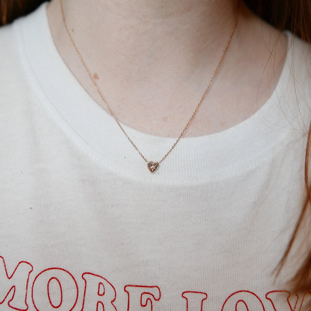 Heart Necklace Medium, 14k gold heart necklace, Diamond Heart Necklace, Black Diamond Heart necklace
