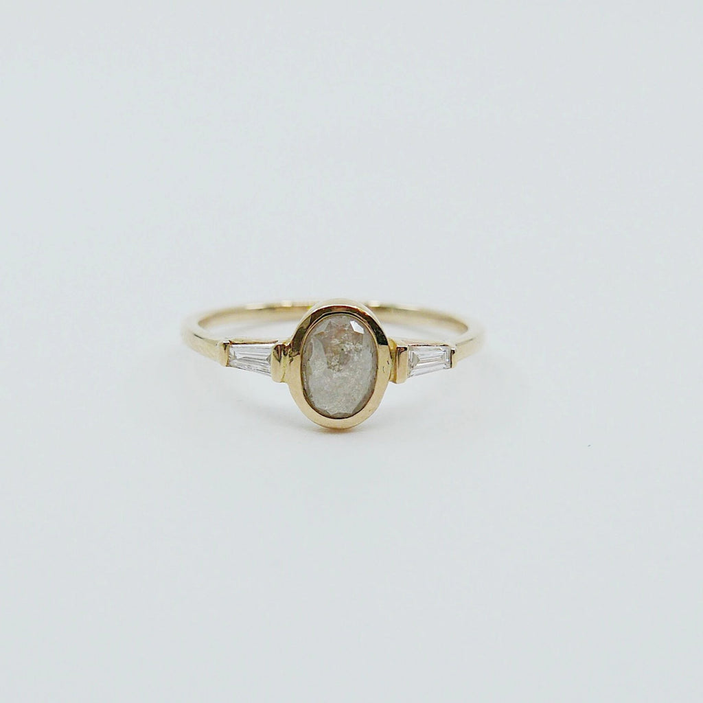 Oval Rustic Diamond bezel ring, one of a kind, unique engagement ring, rose cut diamond ring, three stone diamond ring