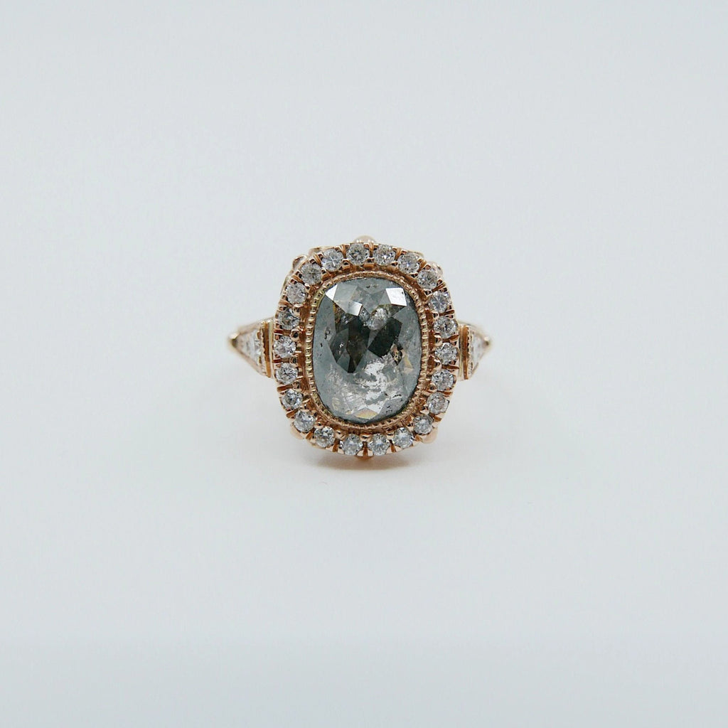 Countess Rose Cut Black Diamond Ring, 14k Rose Gold Ring, OOAK ring, unique engagement ring, rose cut black diamond ring, black diamond