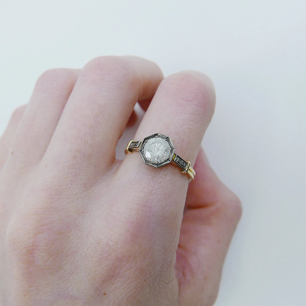 Lisbeth Salt & Pepper Diamond Ring, 18k Yellow Gold and Palladium Ring, salt and pepper diamond ring, art deco ring, OOAK ring