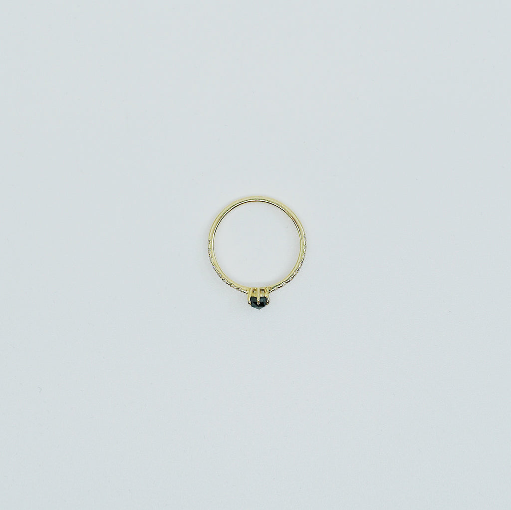 Rose Cut Black Diamond Ring, alternative wedding ring, unique non traditional engagement ring, 14k stacking ring, black & white diamonds