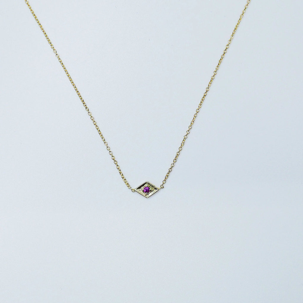 Kite Ruby Necklace, Modern kite necklace with Ruby, kite necklace, gold and ruby necklace, ruby necklace, diamond shaped necklace