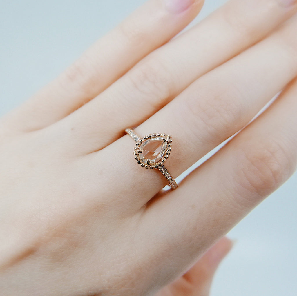 Ava Rose Cut Sapphire Ring, Light Blue Sapphire Ring, gold solitaire ring, pear ring, 14k gold sapphire engagement ring, sapphire ring