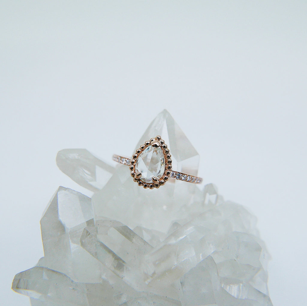 Ava Rose Cut Sapphire Ring, Light Blue Sapphire Ring, gold solitaire ring, pear ring, 14k gold sapphire engagement ring, sapphire ring