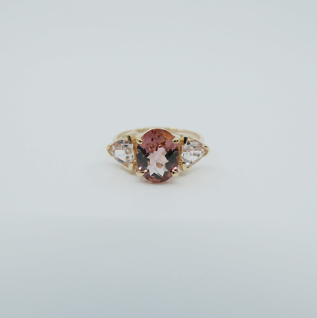 Dusty Rose Tourmaline Ring, tourmaline checker board cut ring, oval tourmaline ring, morganite ring, pink tourmaline wedding ring