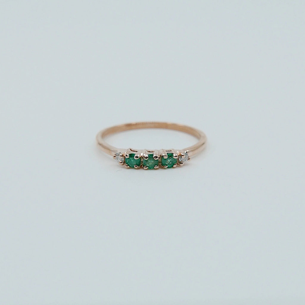 Riley Emerald Ring, 5 stone gold ring, emerald and diamond ring, 14k gold emerald ring, emerald and diamond band