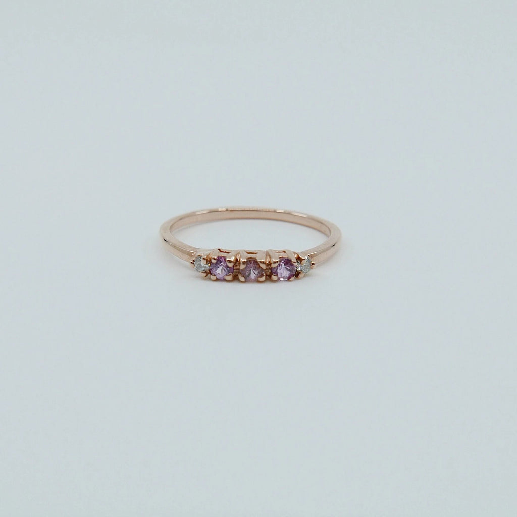 Riley Pink Sapphire Ring, 5 stone gold ring, sapphire and diamond ring, 14k gold sapphire ring, pink sapphire band