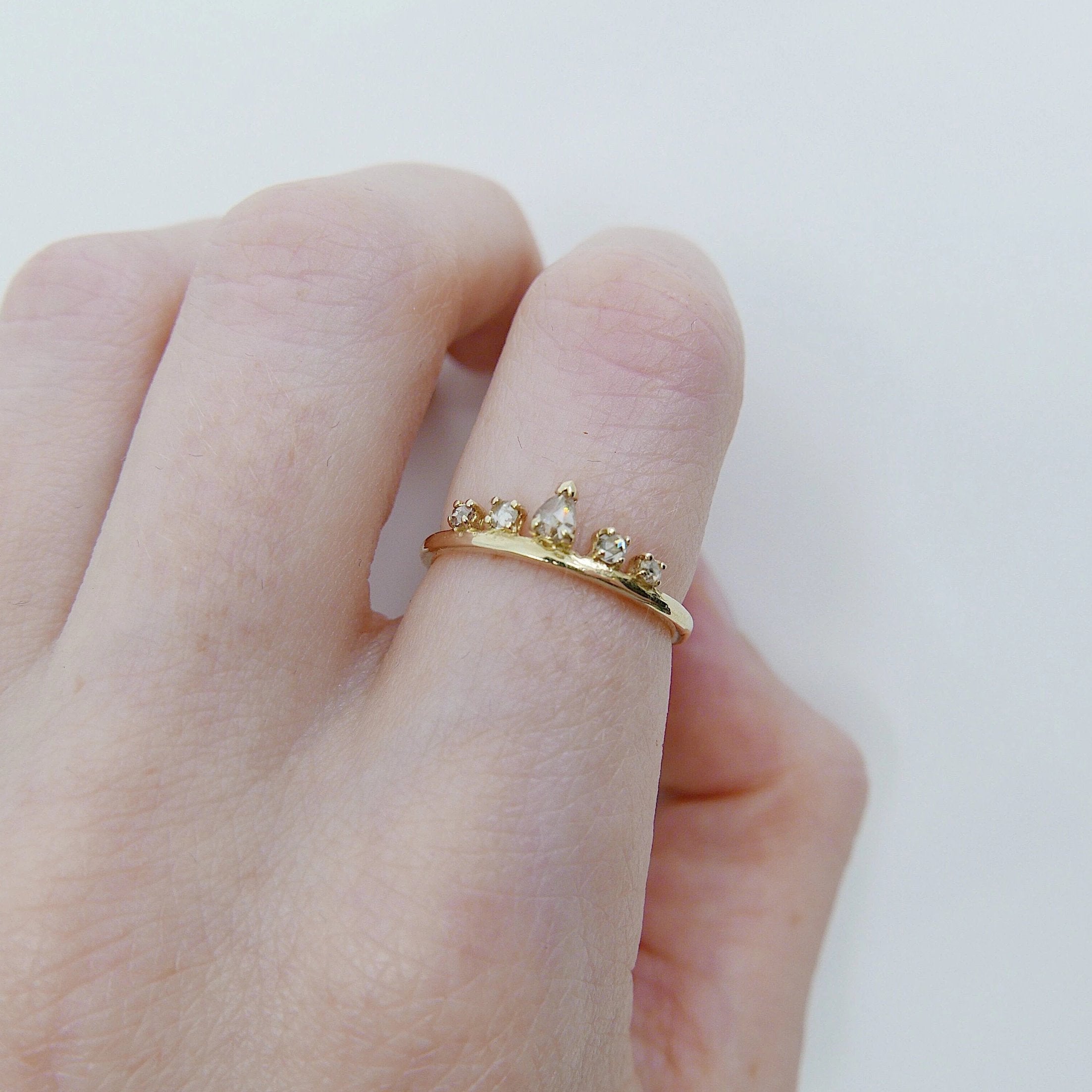 Reine Rose Cut Champagne Diamond Ring, Queen ring, Royal ring, stacking ring, crown ring, princess ring, tiara ring, engagement ring