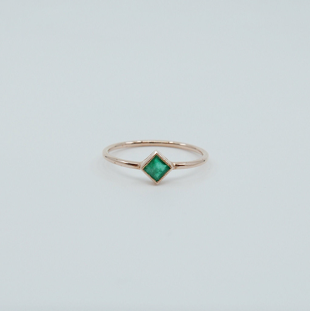 Square Bezel Emerald Ring, green emerald bezel ring, emerald stacking ring, green emerald ring, square emerald ring, gold square band