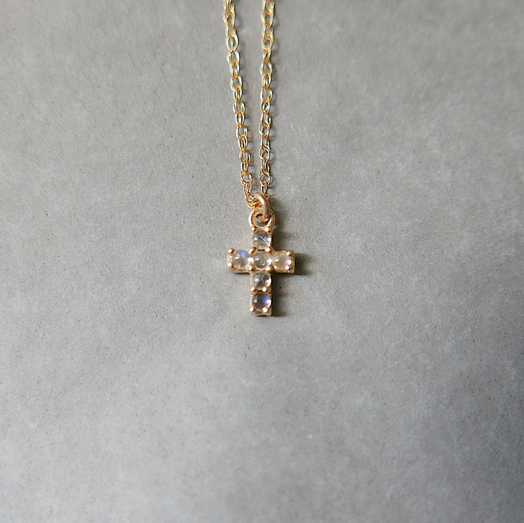 Cross Moonstone Necklace Success,14k gold chain