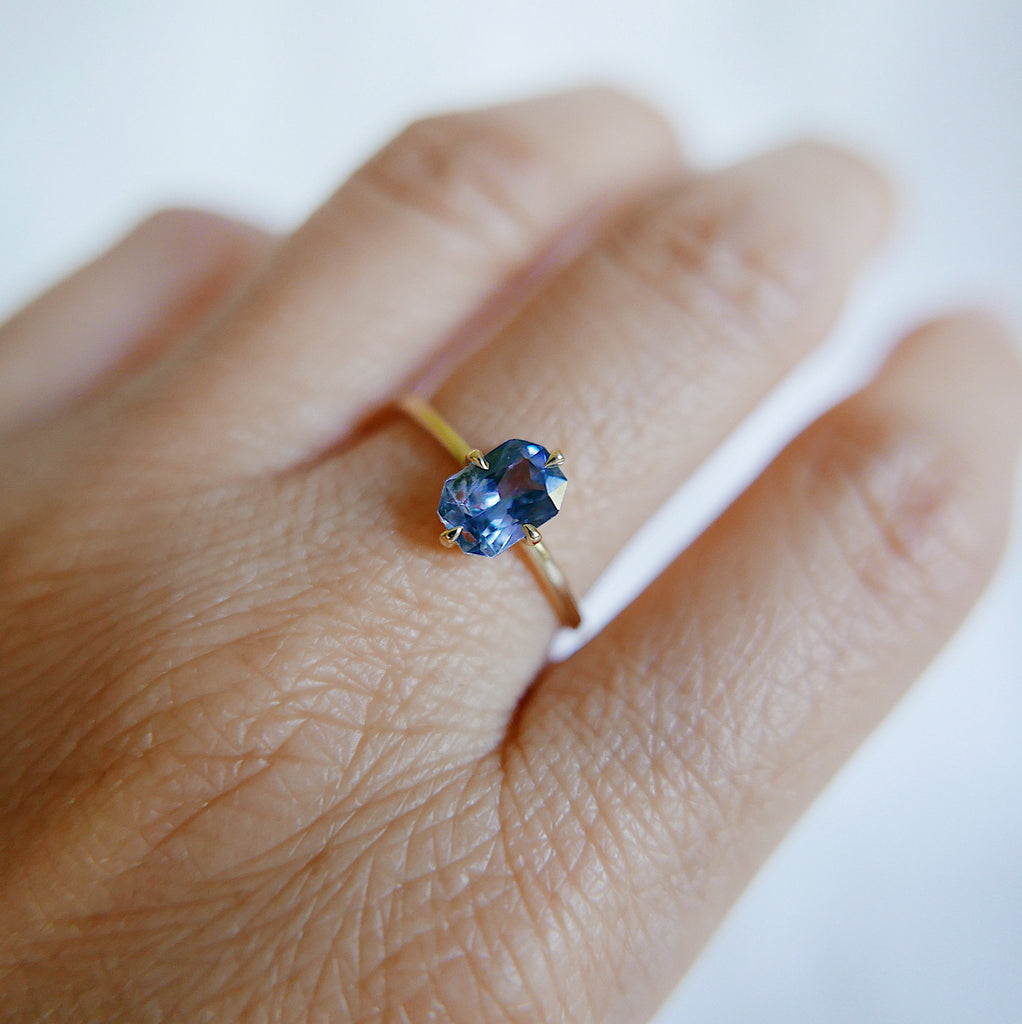 wedding ring  vintage inspired  solitaire ring  sapphire ring  Rings  radiant cut ring  push gift  OOAK  Multi-Stone Rings  mgj  mason grace jewelry  mason grace  jewelry  hand engraved  fine jewelry  Engagement ring  Classic ring  blue sapphire ring  Art Deco  anniversary ring  alternative bridal