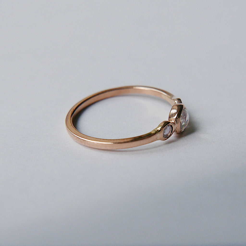 3 Stone Moonstone Ring, three stone bezel ring, rose cut sapphire ring, 14k gold rosecut sapphire ring, moonstone ring
