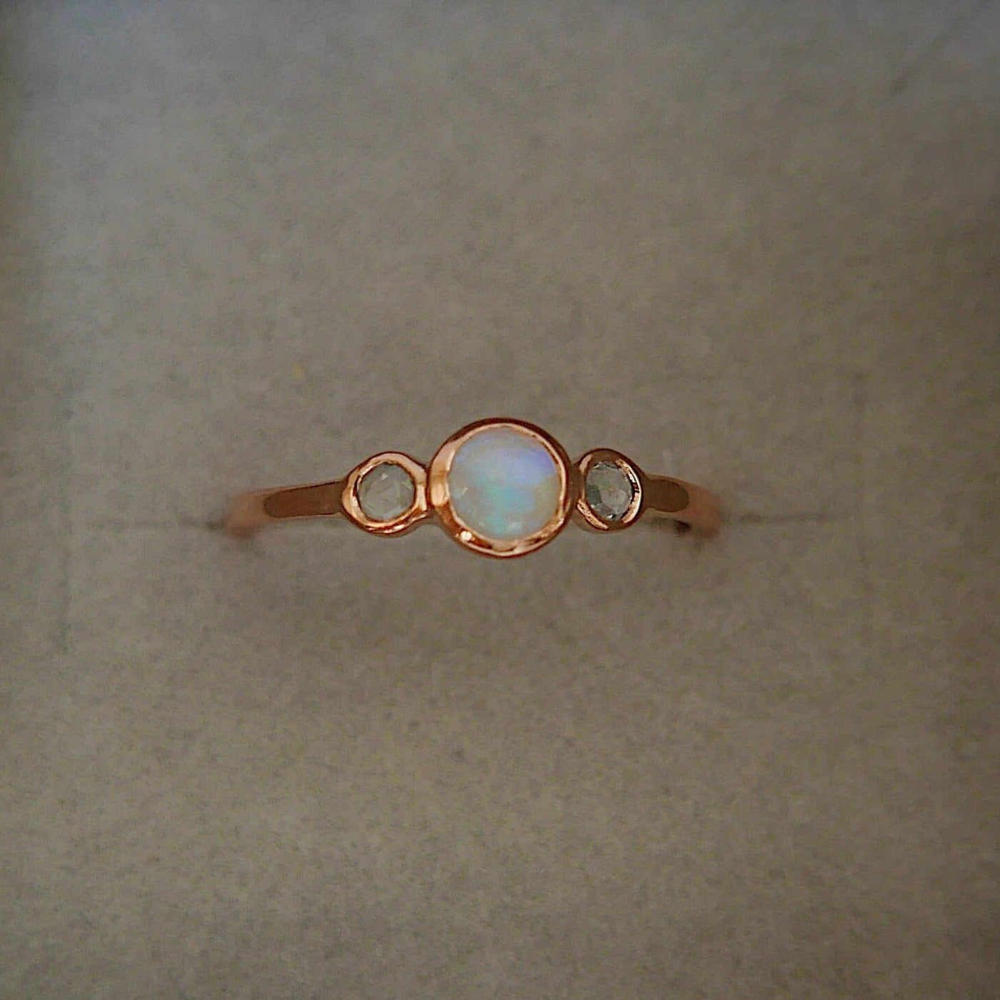 3 Stone Opal Ring, three stone bezel ring, rose cut sapphire ring, 14k gold rosecut sapphire ring, opal ring