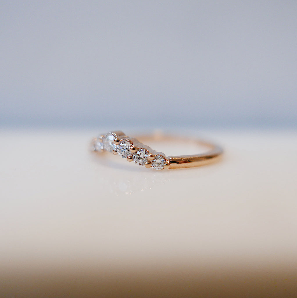 Allegra Diamond Arc Ring, white diamond nesting ring, black, 14k gold arc ring, delicate wedding band, stacking ring, wedding set