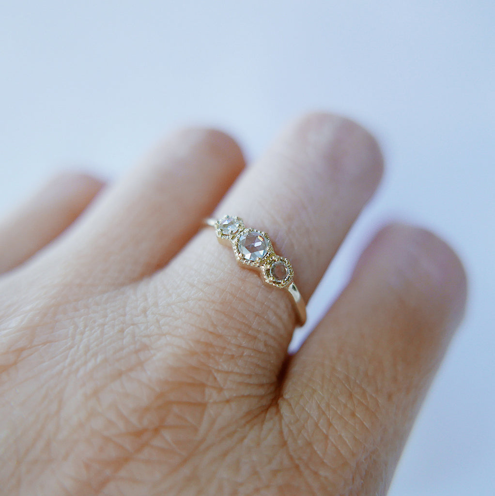 Triple Frame Diamond Ring, diamond bezel ring, diamond stacking ring, diamond ring, triple stone ring, three stone ring, diamond ring