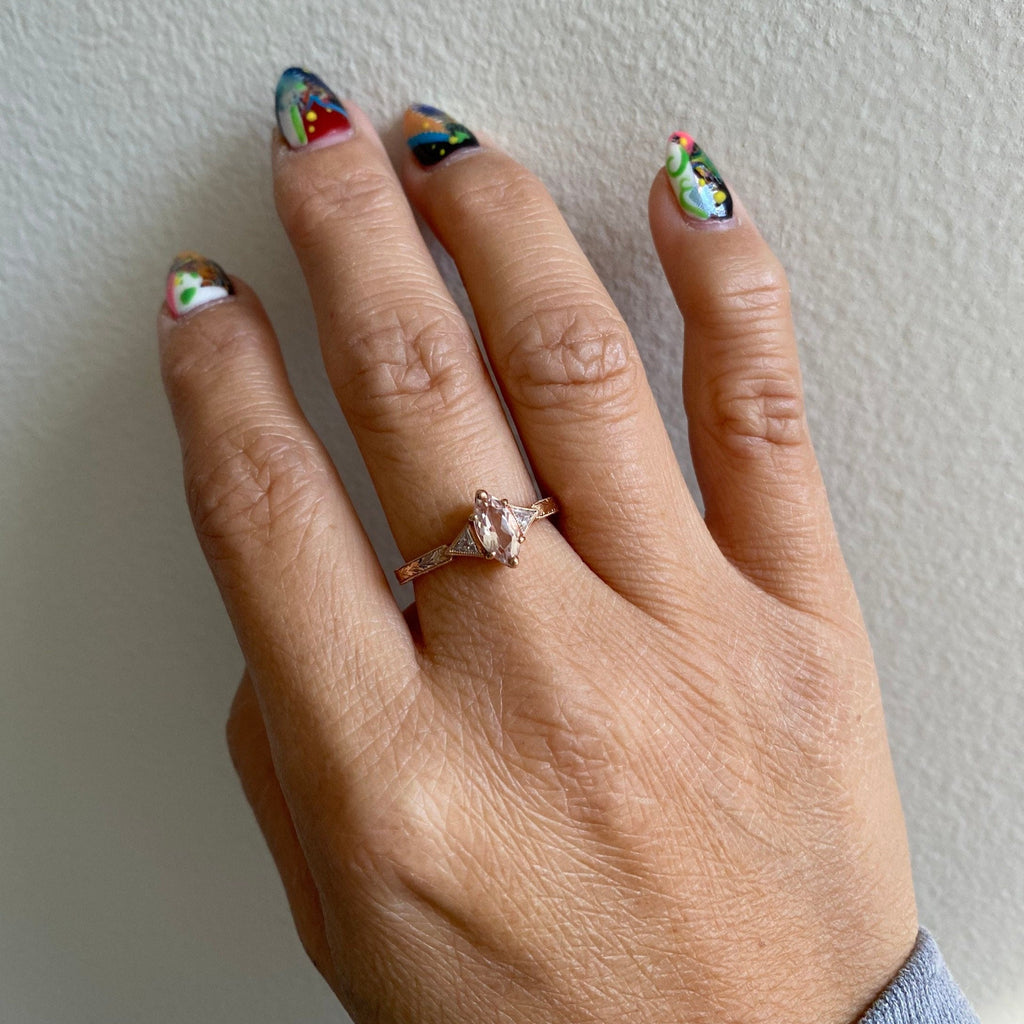 Charlotte Champagne Diamond Three Stone Ring, emerald cut bezel Diamond ring, 3 stone wedding ring, classic engagement ring