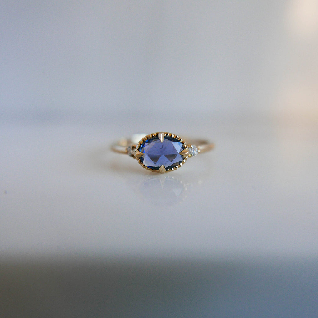 Dorothy Oval Rosecut Blue Sapphire, Blue Sapphire Ring, Blue Sapphire with Diamonds, Rosecut Ring, alternative engagement ring