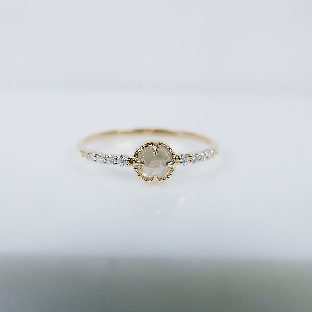 Wren Opalescent Rose Cut Diamond Ring,14k gold Rosecut Diamond ring, One of a kind delicate rustic diamond ring, gold engagement ring