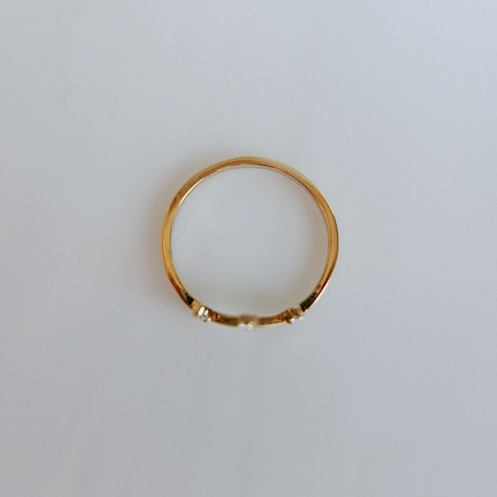 Coronet Diamond Arc Ring, 14k gold nesting ring, delicate diamond v shape ring, stacking ring, wedding band, crown ring, diamond band