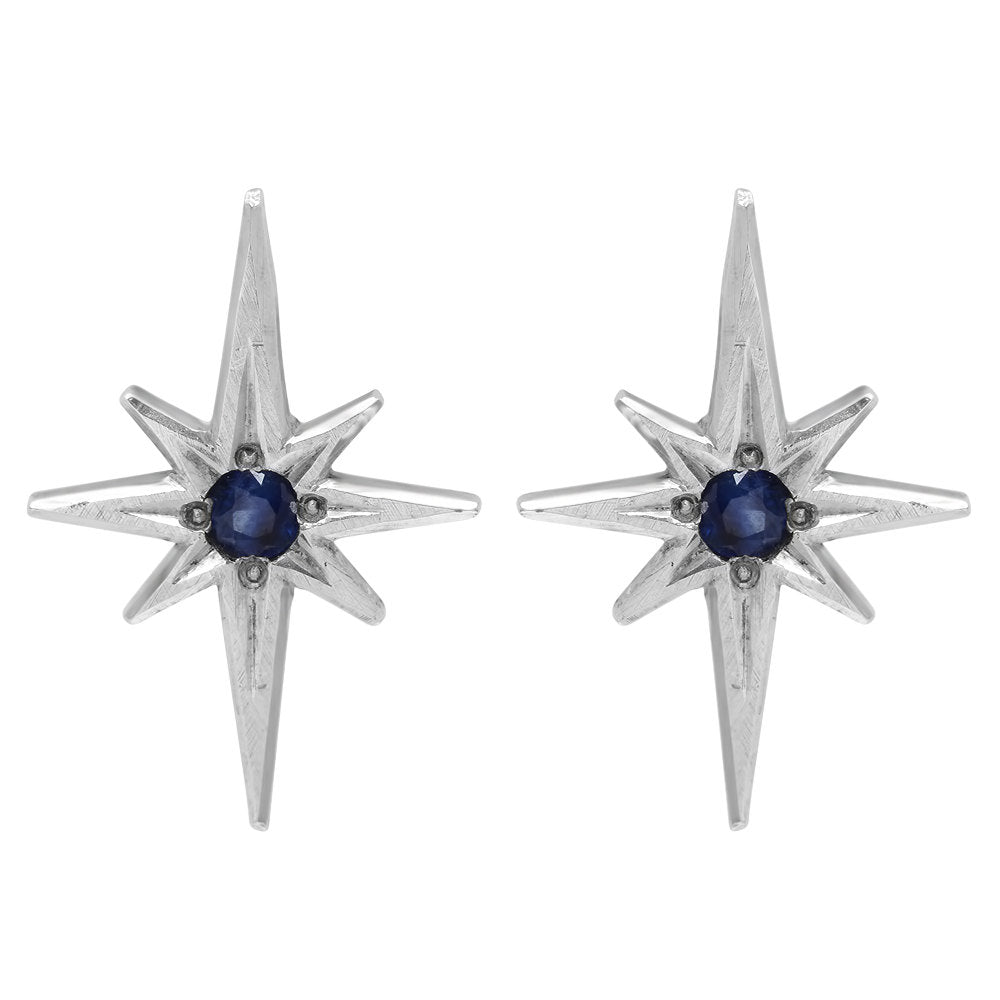 Sterling Silver Polaris Earrings, Sapphire star earring, 8 pointed star earring, north star earring, sterling silver earrings