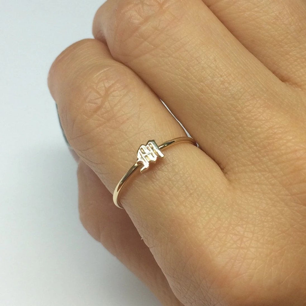 Old English Initial Mini Solitaire Ring