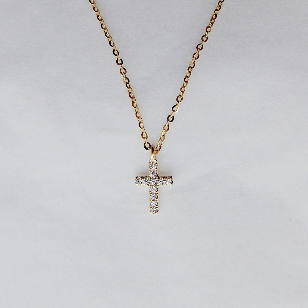 Mini Diamond Cross Necklace, 14k Gold Crucifix necklace, Small diamond cross necklace, Gold cross, Baptism necklace, Dainty gold cross