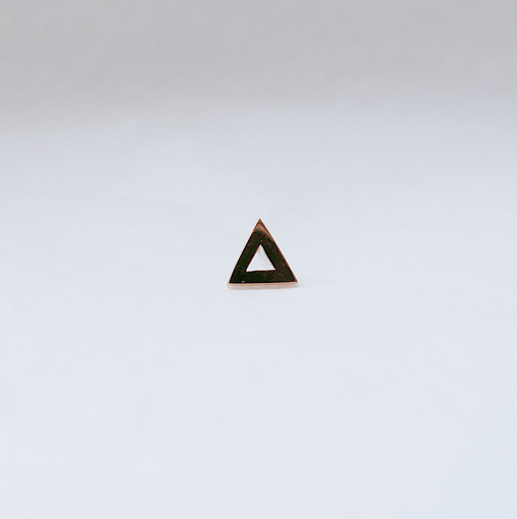 Open triangle stud earring, 14k single triangle stud, geometric gold stud, 14k modern stud, triangle earring, gold triangle stud